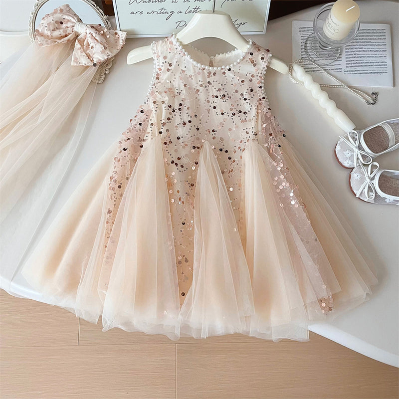 Girls Birthday Cute Dress Children's Mesh Sequined Vest Dress