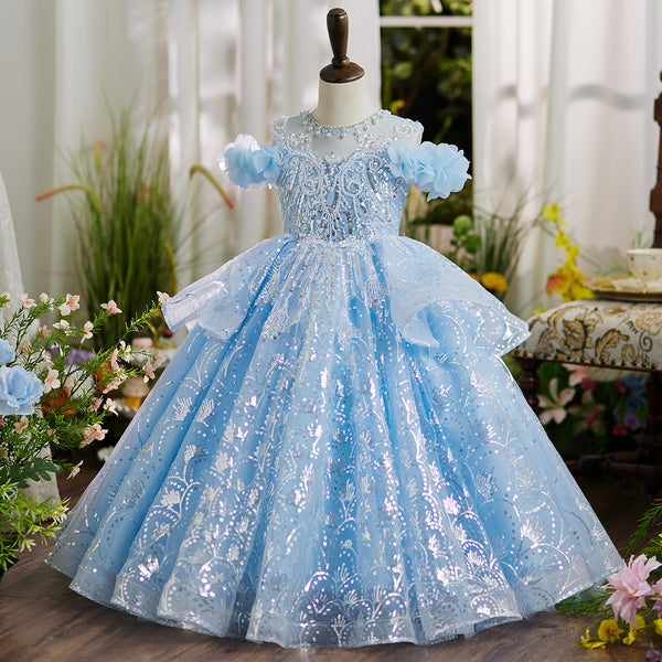 Girls Prom Dress Flower Girl Blue Princess Dress Girls Birthday Dress