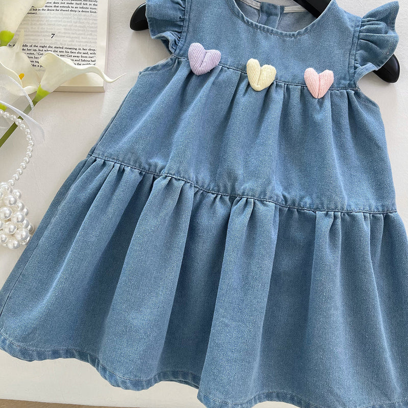 Girls Cute Summer New Flying Sleeve Denim Princess Dress