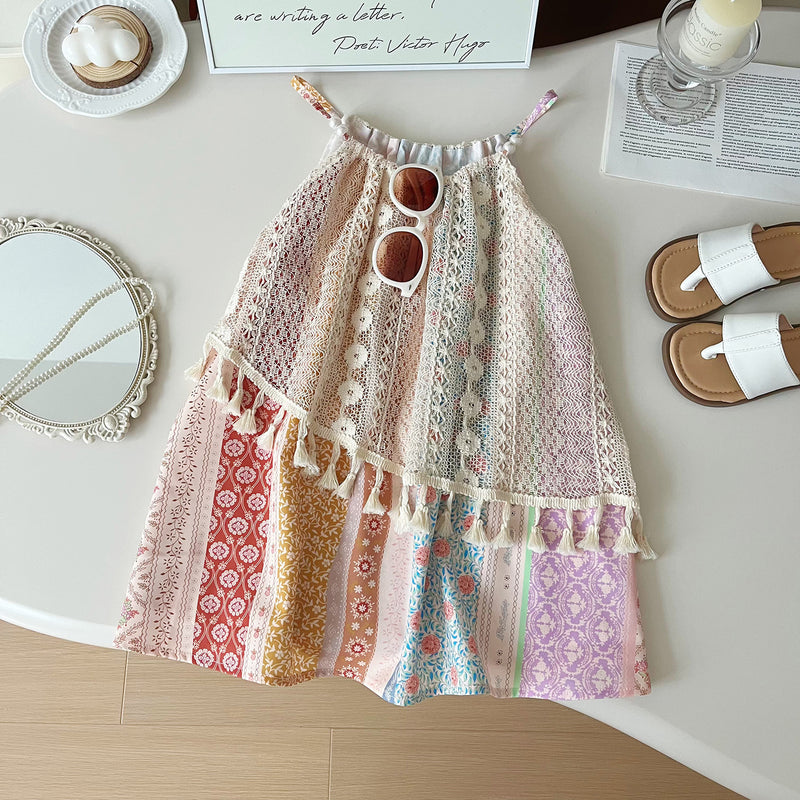 Girls Suspender Dress Summer Tassel Princess Dress