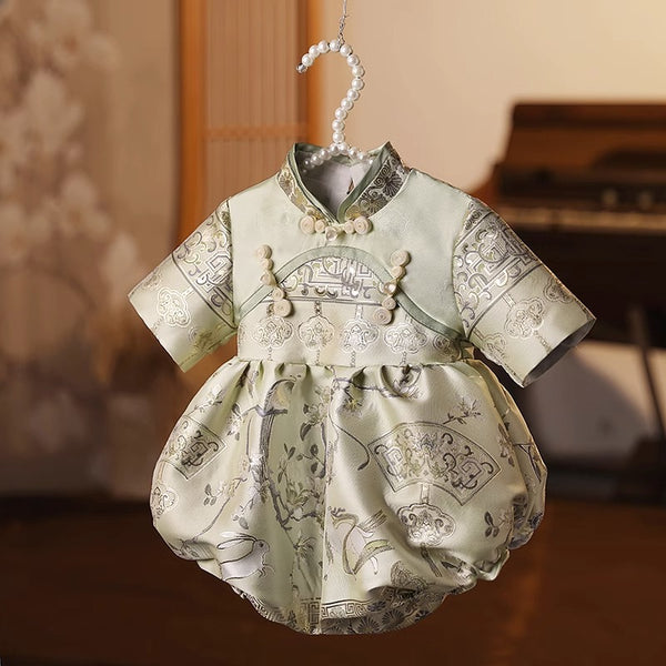 Cute Baby Girl Light Green Printed Baby Romper