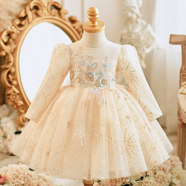 Long Sleeve Children Birthday Dress Baby Girl Cute Princess Dress