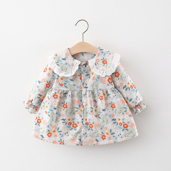 Baby Dress Cute Floral Doll Collar Long Sleeve Princess Dress