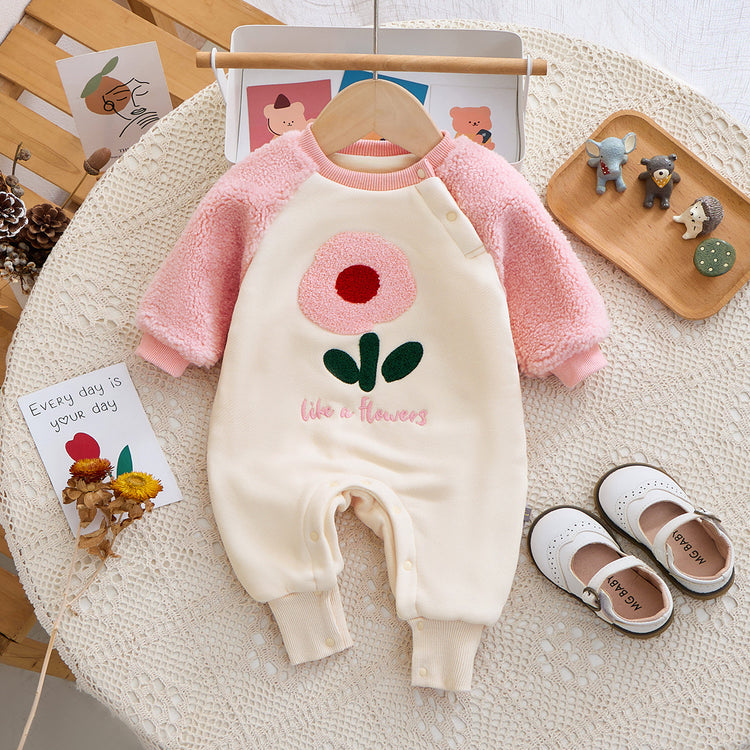 Velvet Raglan Sleeve Petite Flower Baby Romper