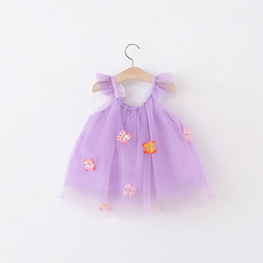 Summer New Girls Bow Petal Tulle Dress