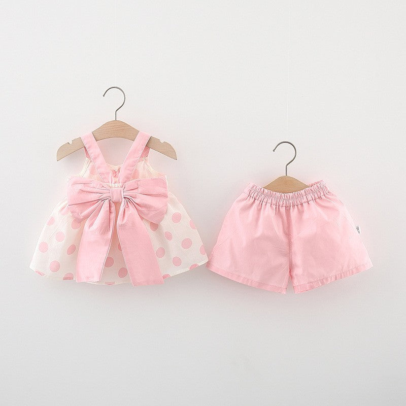 Big Bow Back Polka-dot Suspenders Two-piece Set