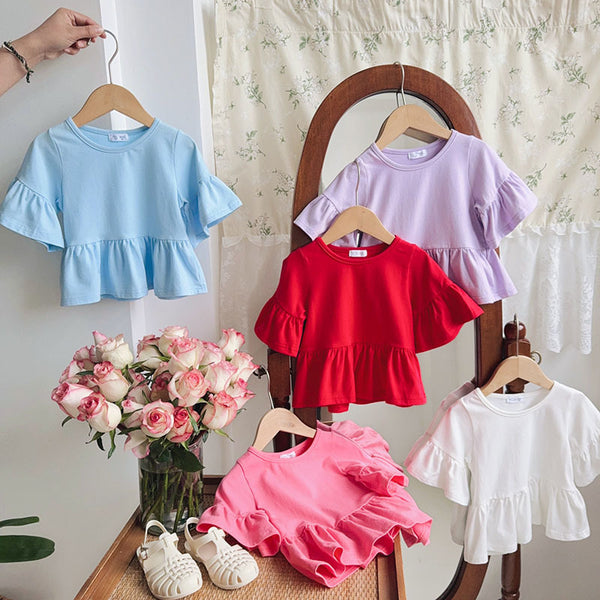 Girls Flying Sleeve Ruffled Babydoll Shirt