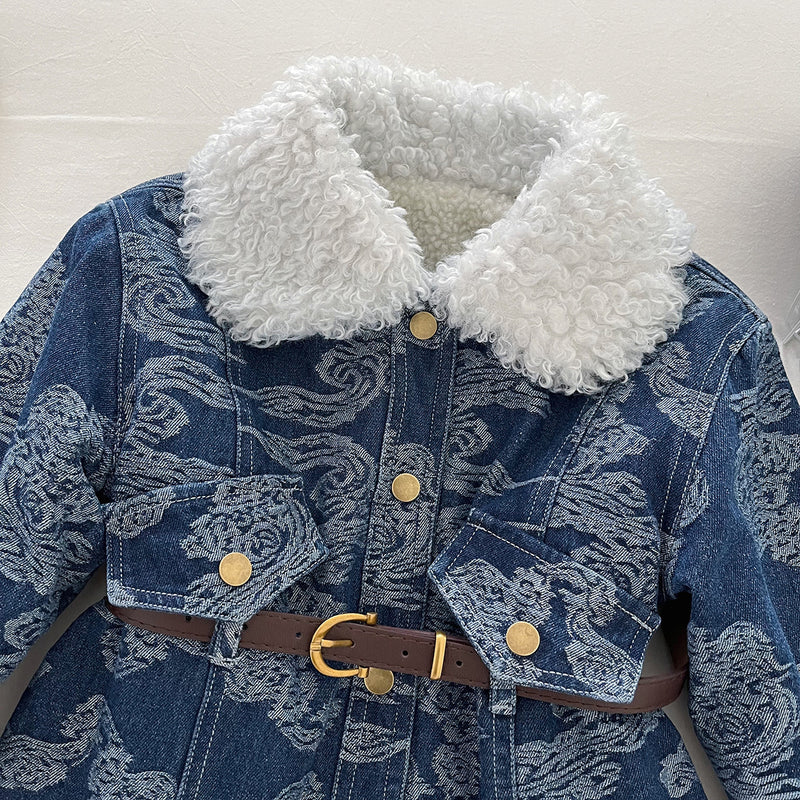 New Girls' Winter Lamb Wool Slim-fit Denim Dress