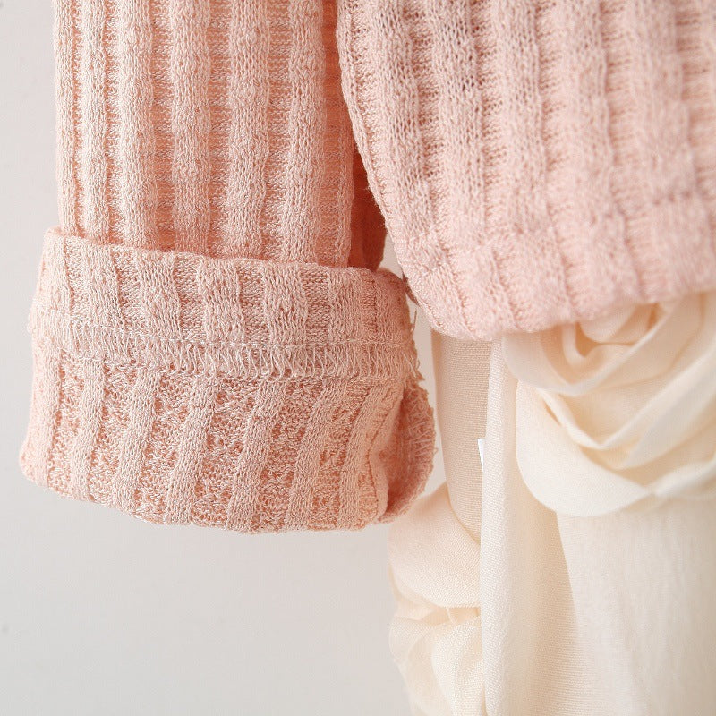 Girls Knitted Cardigan Rose Bud Princess Skirt Two-Piece Set