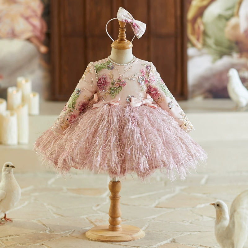 Sequined Long Sleeve Dress Girls Pink Birthday Dress Flower Girl Princess Dress Sequined Long Sleeve Dress Girls Pink Birthday Dress Flower Girl Princess Dress
