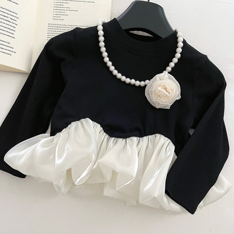 Girls' Autumn Ruffled Top and Bootcut Pants Two-Piece Set