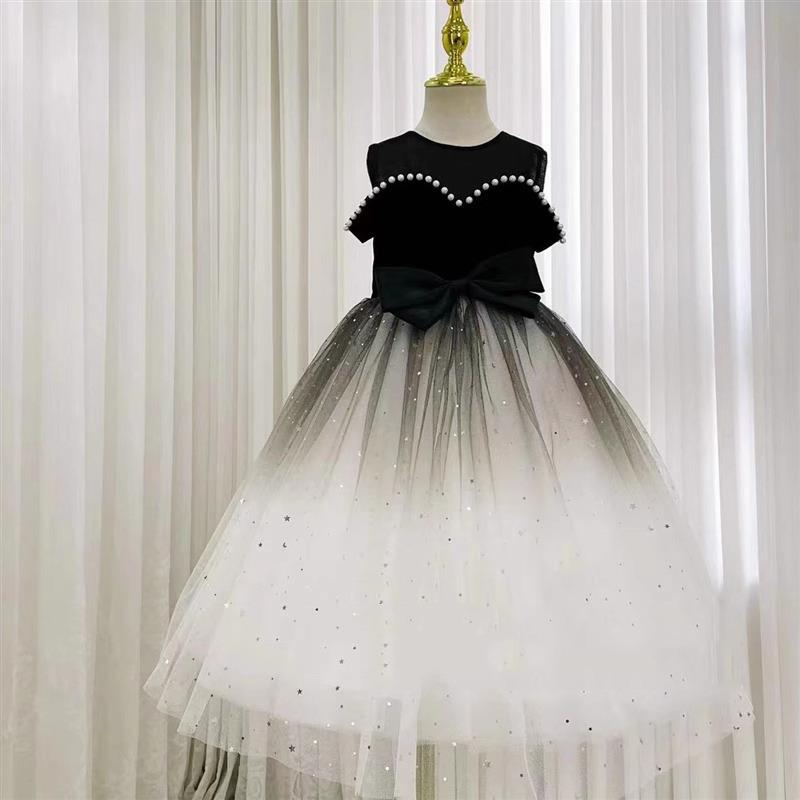 Elegant Baby Girls Black and White Gradient Pearl Princess Dress Toddler Prom Dress, Black / 4-5 Years (120cm) Elegant Baby Girls Black and White Gradient Pearl Princess Dress Toddler Prom Dress, Black / 4-5 Years (120cm)