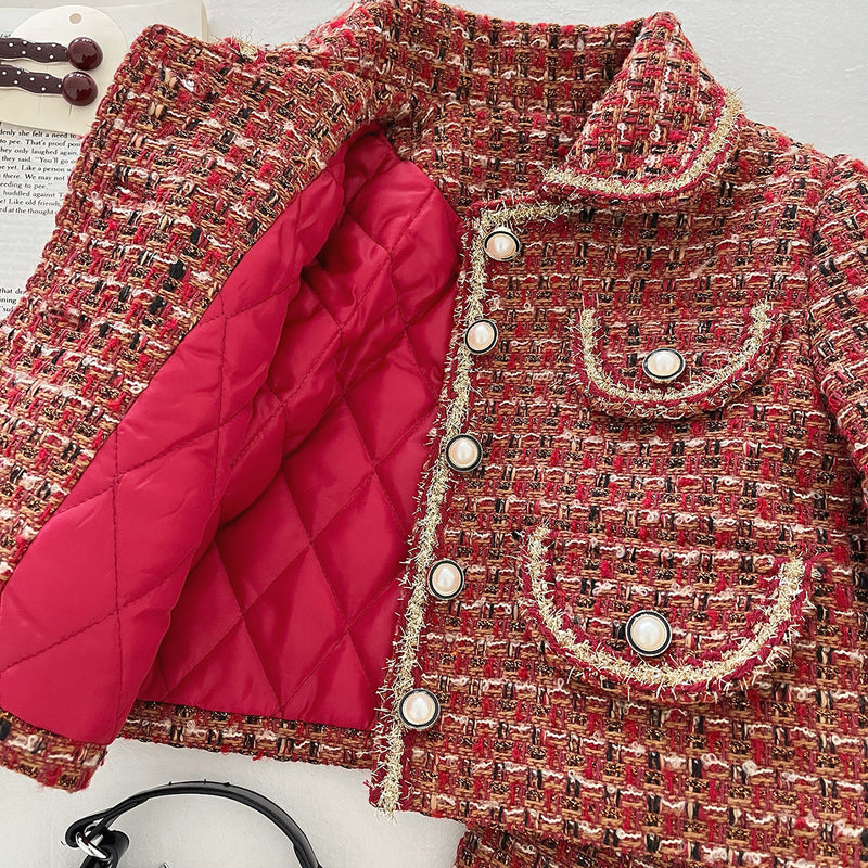 New Winter Girls' Quilted Tweed Two-piece Set