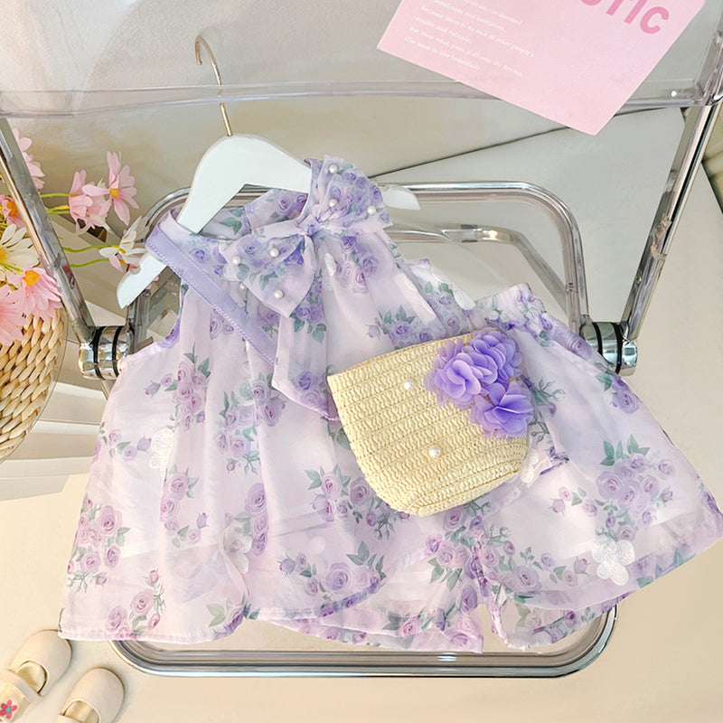 Girls Summer Thin Flower Top Shorts Two-piece Set