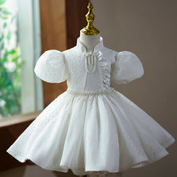 Cute 3D Puff Sleeves Pearl Pipa Knot Princess Dress