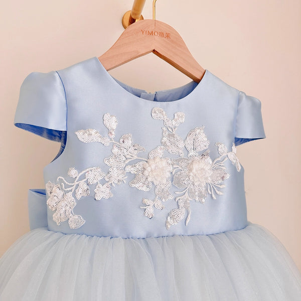 Girls Birthday Sequin Dress Children Party Bow Princess Dress