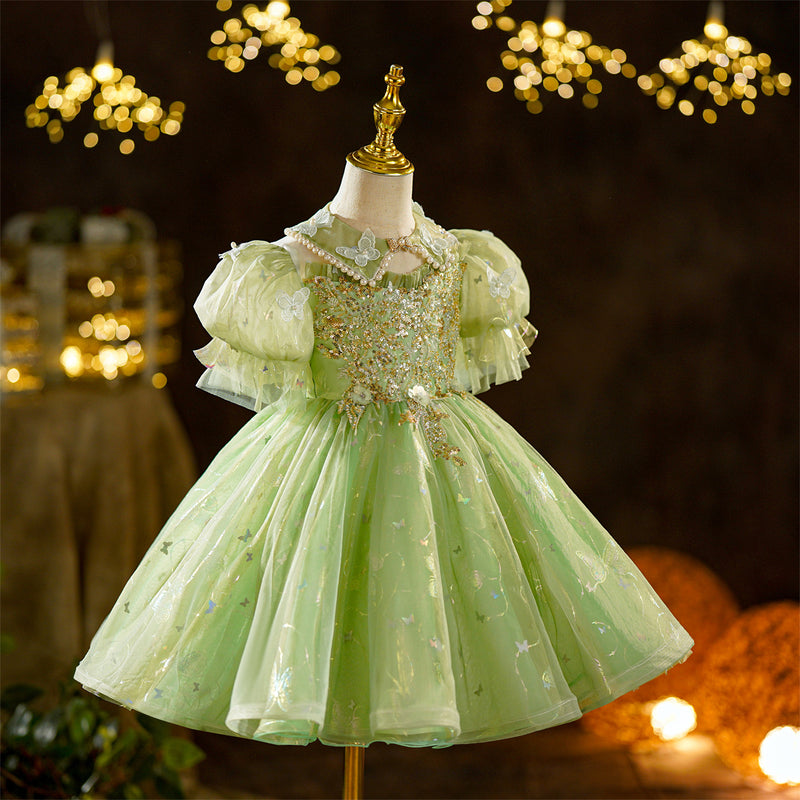 Toddler Pearl Butterfly Collar Sequins Princess Dress