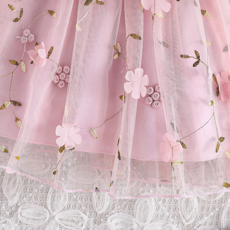 Summer Girls Elegant Bow Flower Embroidery Princess Dress