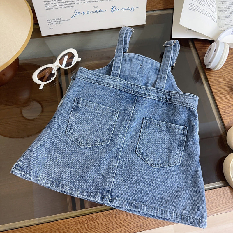 Girls New Summer Denim Sleeveless Overalls Skirt