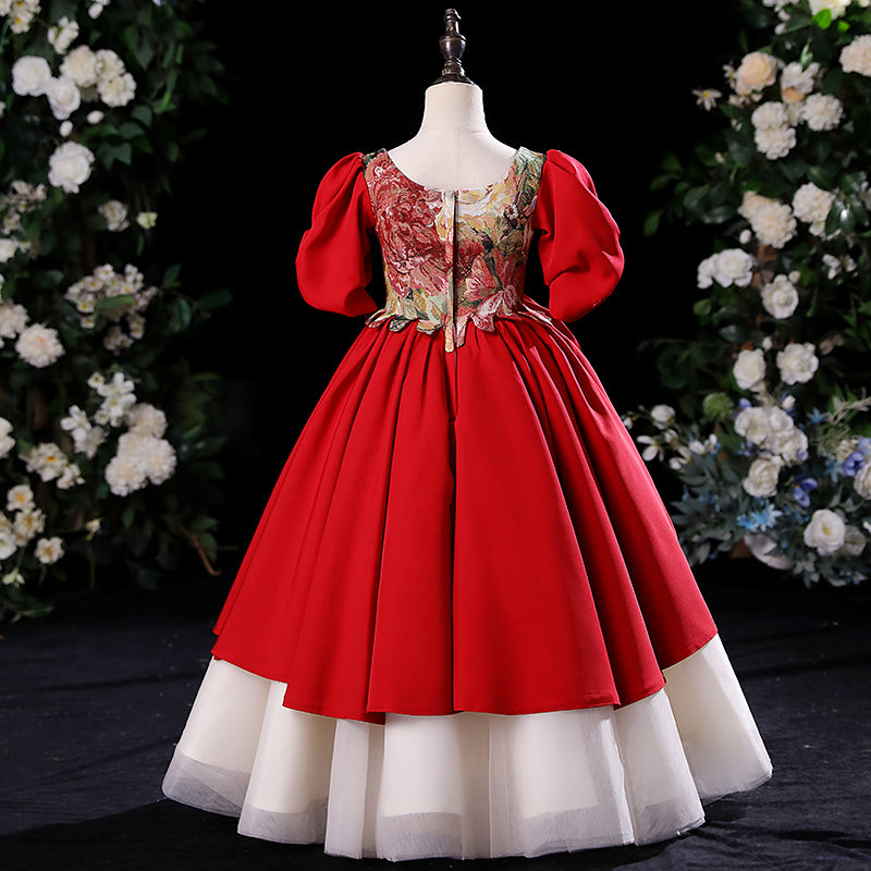 Baby Girl  Red Long Puffy Dress Toddler Birthday Christmas Princess Dress