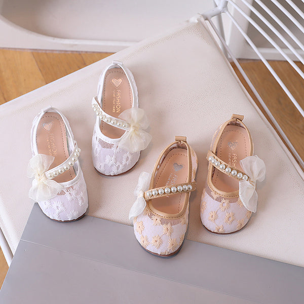 Bow Pearl Mesh Flower Princess Shoes