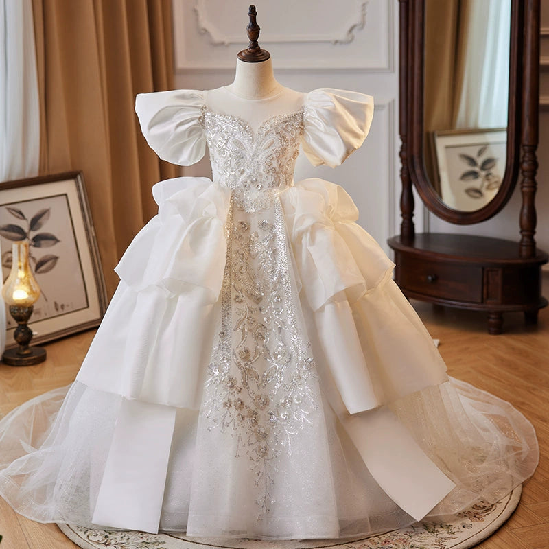Elegant Baby Girls White Puffy Birthday Trailing Dress Toddler Prom Dr marryshe Elegant Baby Girls White Puffy Birthday Trailing Dress Toddler Prom Dr marryshe