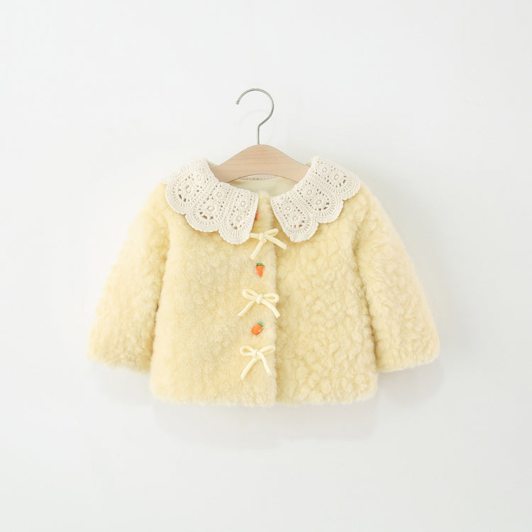 Girls' Winter Strawberry Button Lace Coat