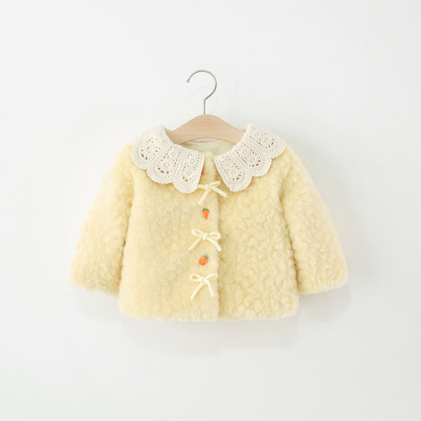 Girls' Winter Strawberry Button Lace Coat