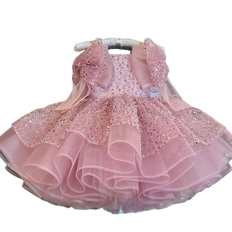 Elegant Baby Girl Bow Sequin Princess Dress Toddler Formal Dresses