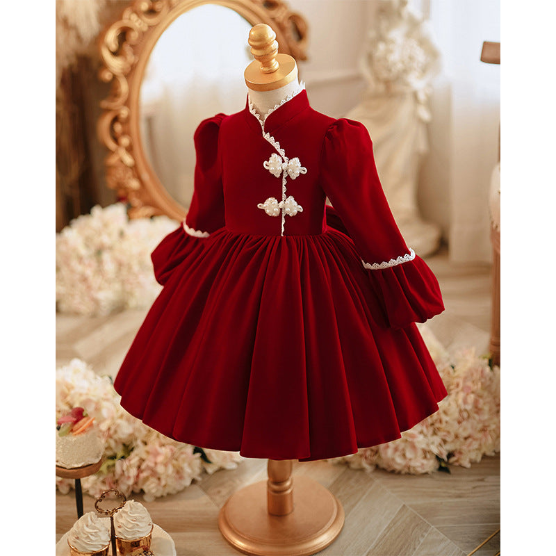 Girls Christmas Dress Baby Red Birthday Princess Dress Flower Girl Wedding Dress