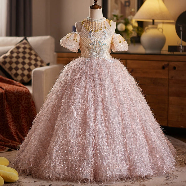 Girls Pink Ball Dress Children's Birthday Princess Dress