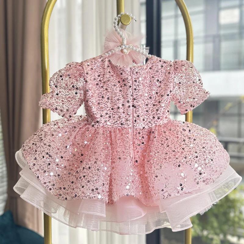 Girls Pink Party Dress Flower Girl Princess Dress Girls Sequin Birthday Dress