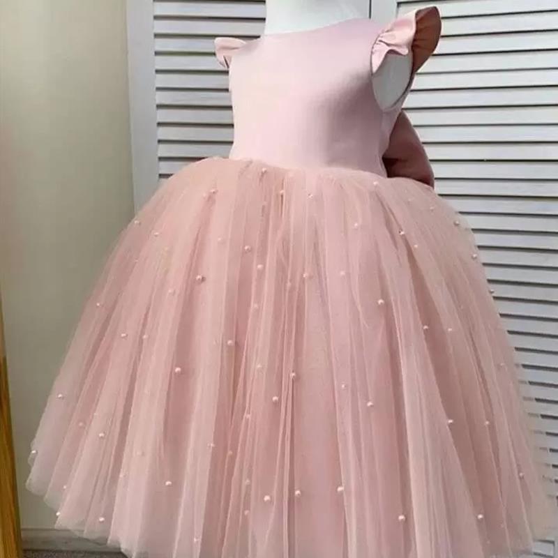 Pearl Mesh Bowknot Splicing Princess Dress