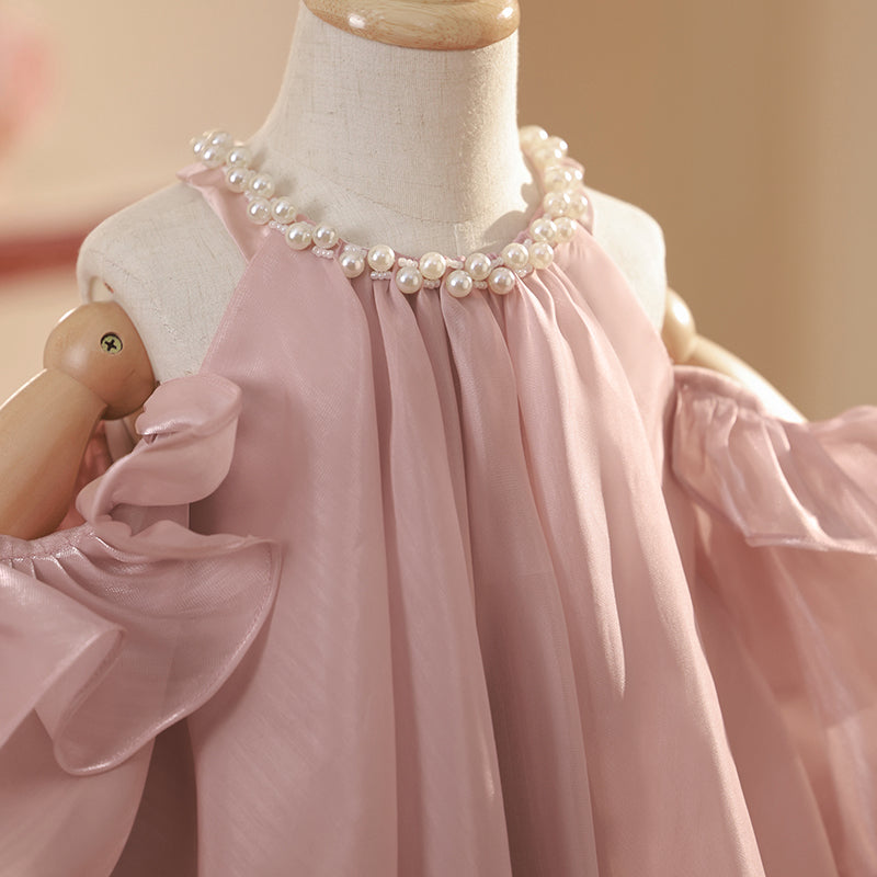 Baby Girl Birthday Communion Dress Pearl Neck Off Shoulder Princess Dress