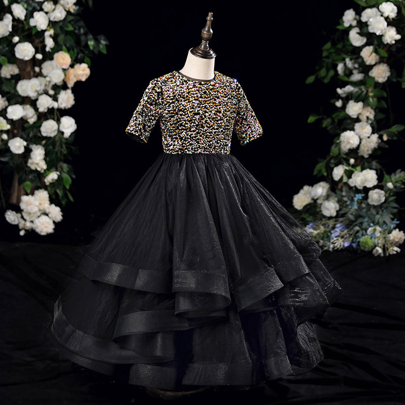 Cute Baby Girl Black Pageant Dress Autumn Puffy Dress Toddler Birthday Christmas Princess Dress, Black / 4-5 Years (120cm)