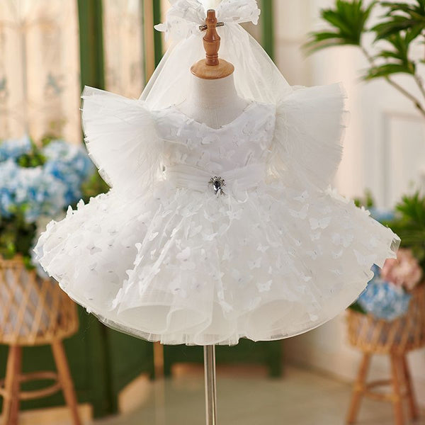 Girls White Birthday Dress Flower Girl Wedding Princess Dress
