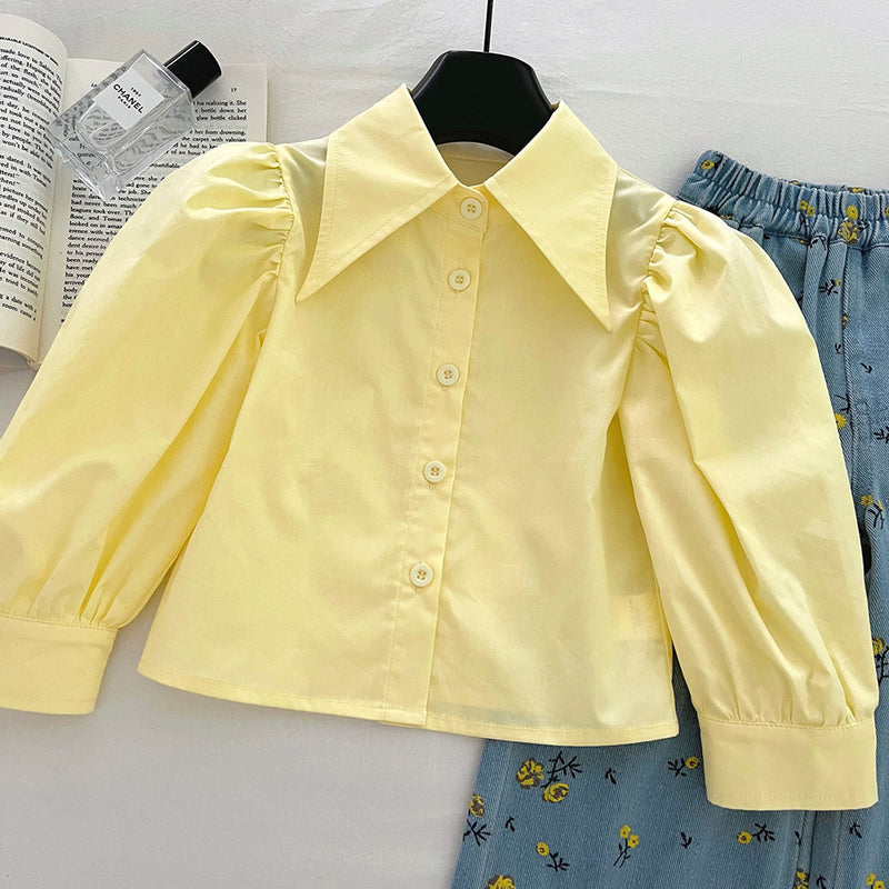 Girls' New Floral Sweater Shirt and Jeans Three-piece Suit