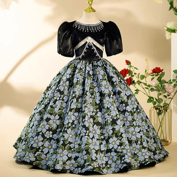 Luxurious Baby Girl  Formal Embroidery Dress Toddler Pageant Birthday Party Princess Dress
