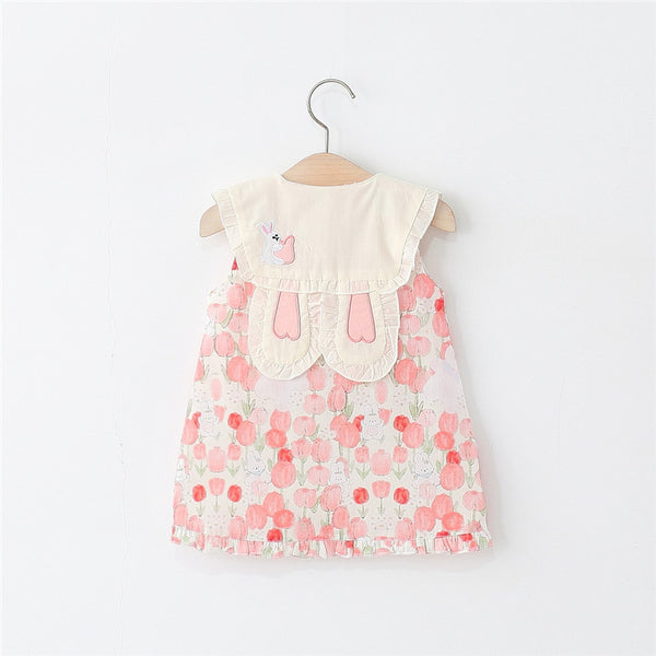 Girls Summer Floral Bow Bunny Ear Cotton Dress