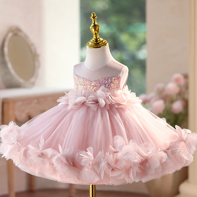 Girls Pink Birthday Dress Children's Party Princess Dress Flower Girl Dress