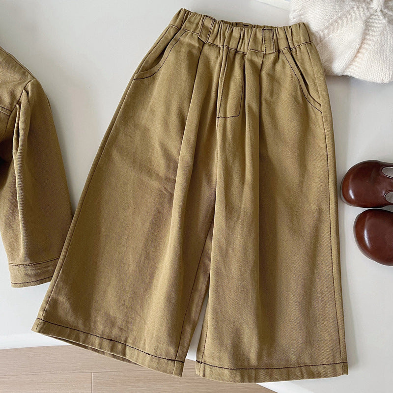 New Girls Autumn Khaki Jacket Bottoming Shirt Trousers Three-piece Set