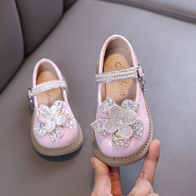 Baby Girl Flower Princess Diamond Leather Shoes