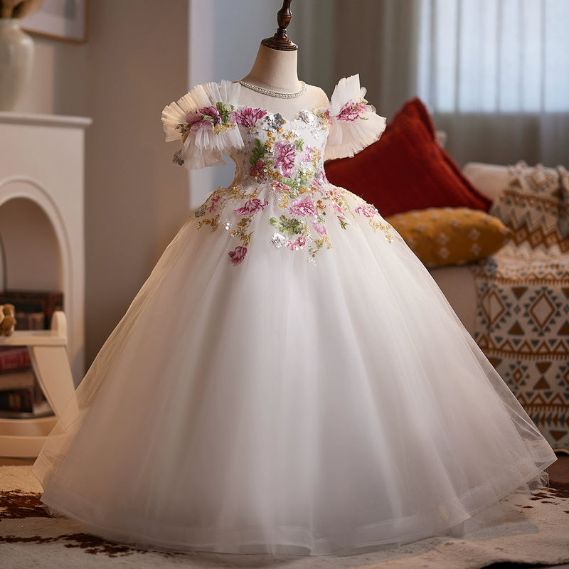 Girls Birthday Party Dress Children's Beauty Pageant Dress Flower Girl Princess Dress