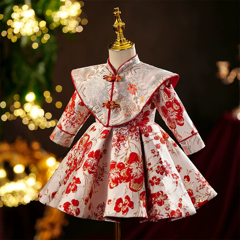 Baby Girl Red Birthday Dress Girl Cheongsam New Year Dress
