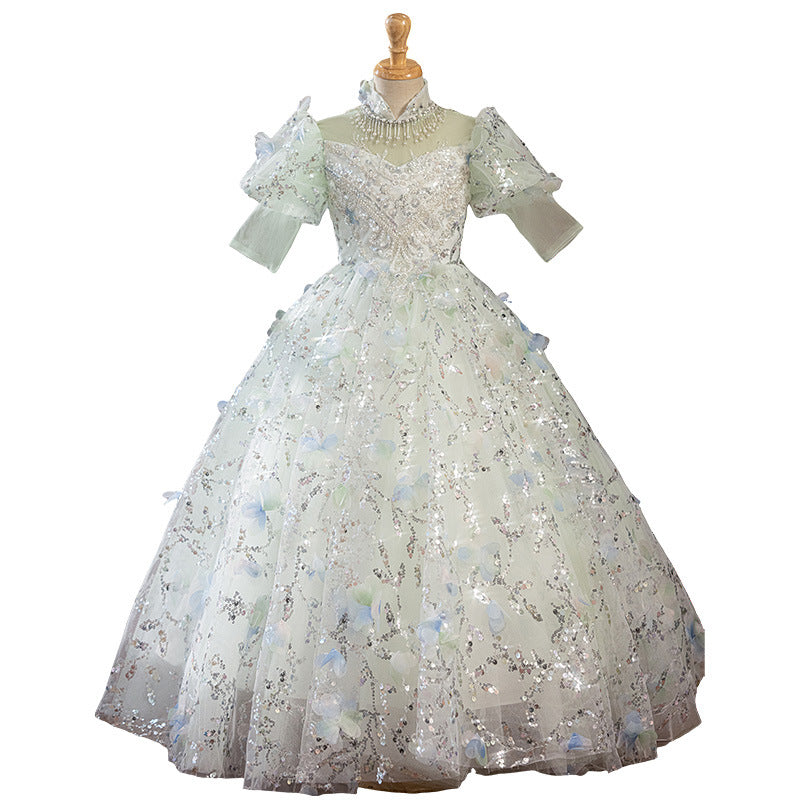Children's Birthday Green Sequin Dress Girls Prom Princess Dress