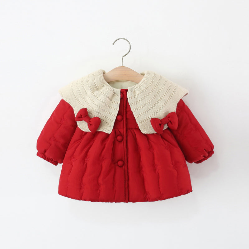 Girls' Winter Bow-knot Cotton Coat