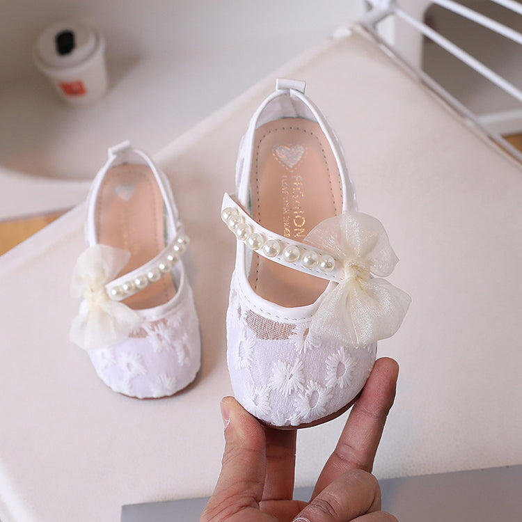Bow Pearl Mesh Flower Princess Shoes