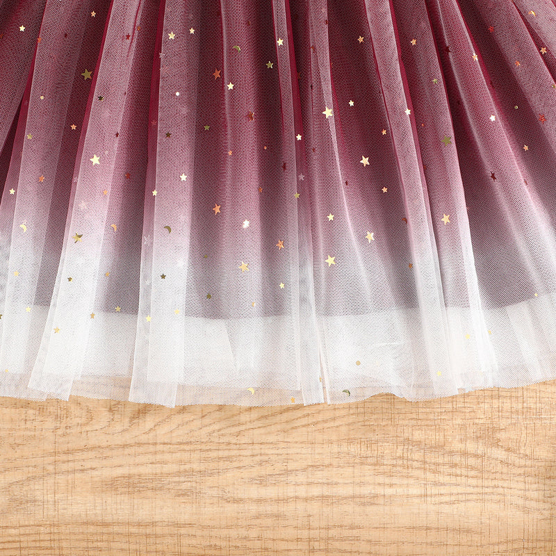 Girls Elegant V-neck Birthday Belt Princess Dress