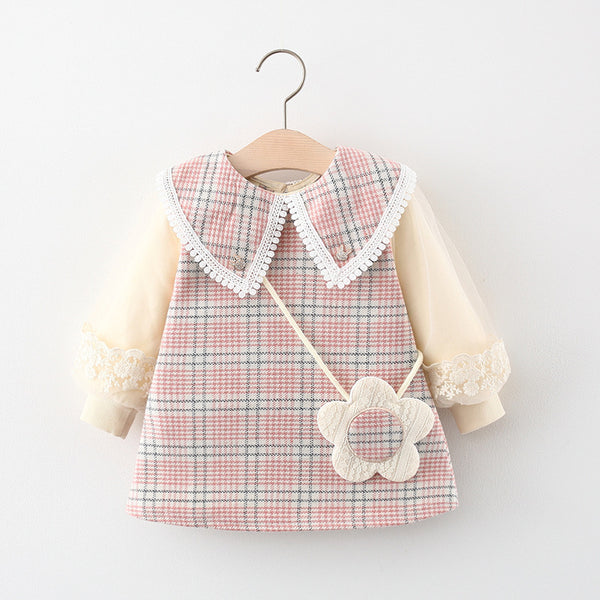 Baby Girl Fake Two Piece Dress Children's Long Sleeve Dress