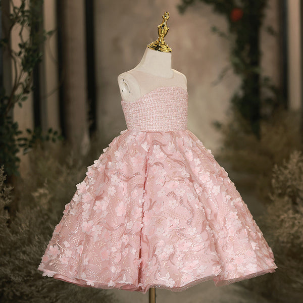 Elegant Baby Pink Sleeveless Puff Princess Dresses Toddler Flower Girl Dresses